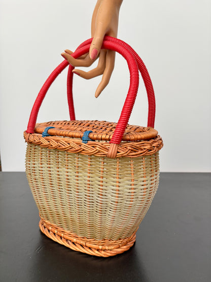 1960s Wicker and Plastic Basket Handbag
