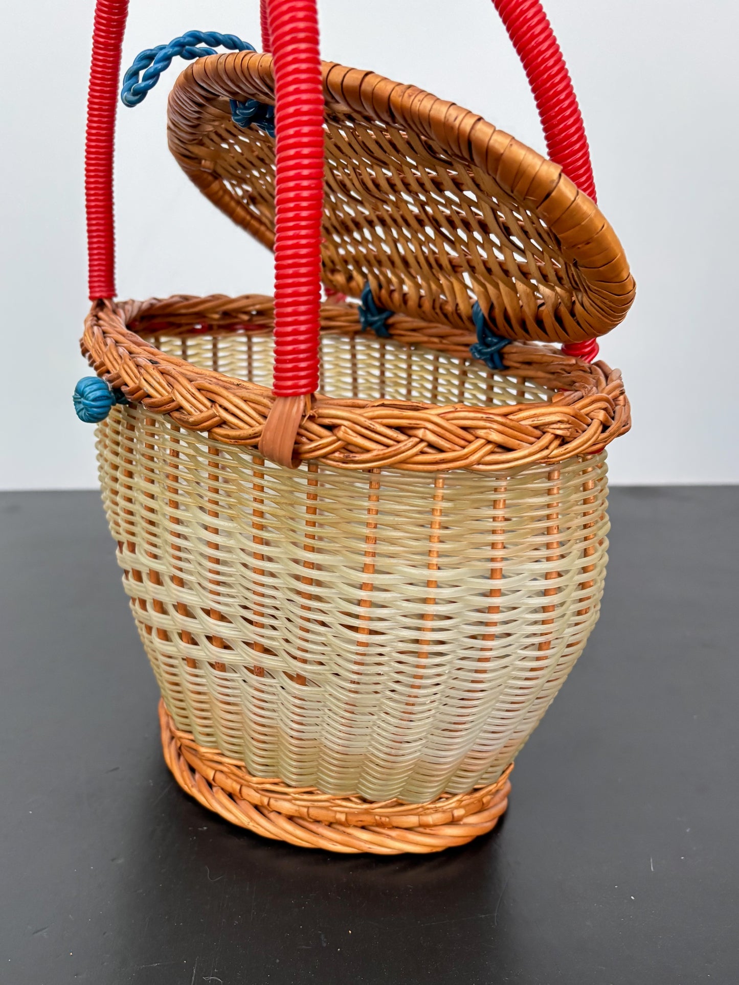 1960s Wicker and Plastic Basket Handbag