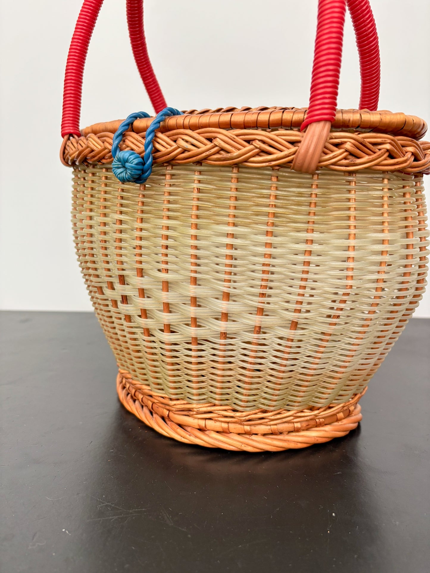 1960s Wicker and Plastic Basket Handbag