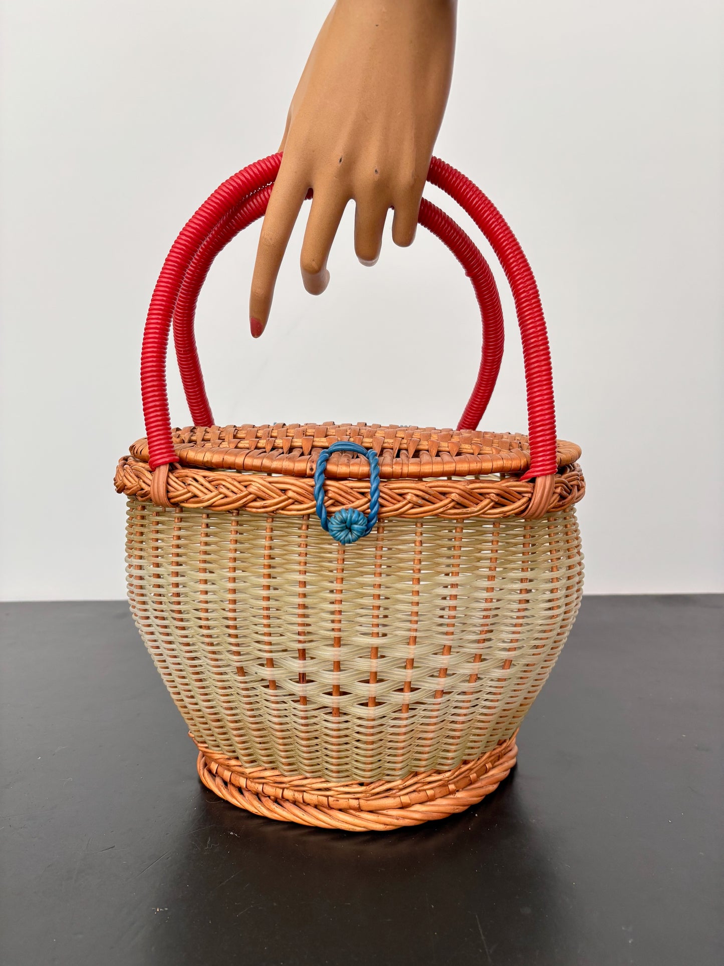 1960s Wicker and Plastic Basket Handbag