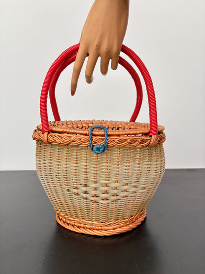 1960s Wicker and Plastic Basket Handbag
