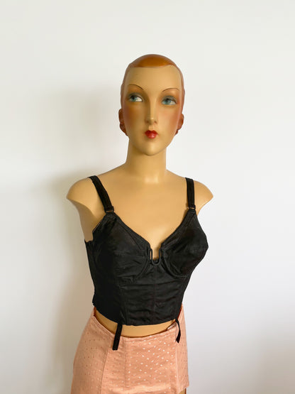 1960s NOS Niké par Gandukor Black Cotton Long-line Bra 76C