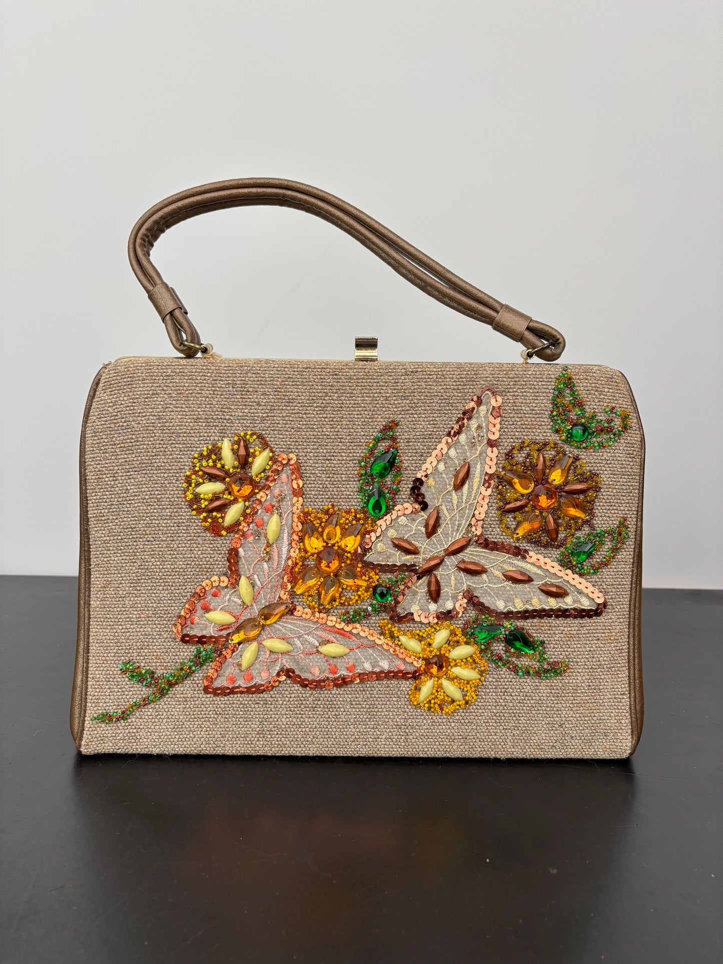 1960s Caron of Houston Hand Decorated Butterfly Handbag
