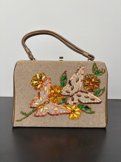 1960s Caron of Houston Hand Decorated Butterfly Handbag