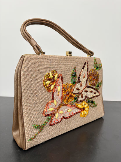 1960s Caron of Houston Hand Decorated Butterfly Handbag