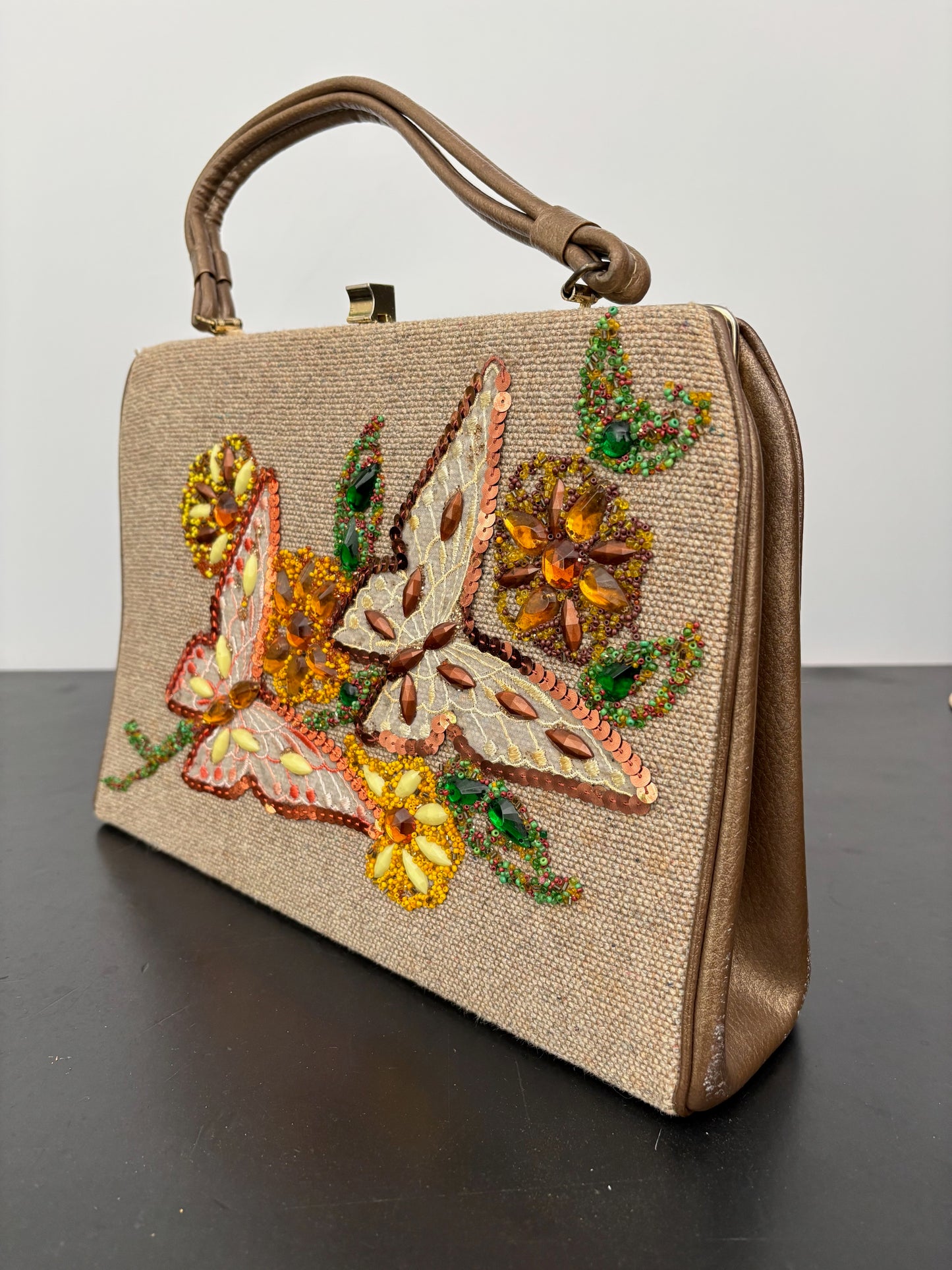 1960s Caron of Houston Hand Decorated Butterfly Handbag