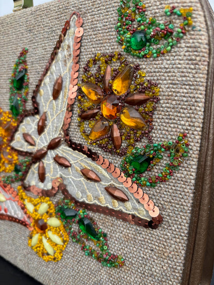 1960s Caron of Houston Hand Decorated Butterfly Handbag