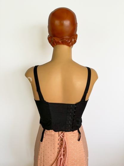 1960s NOS Niké par Gandukor Black Cotton Long-line Bra 76C