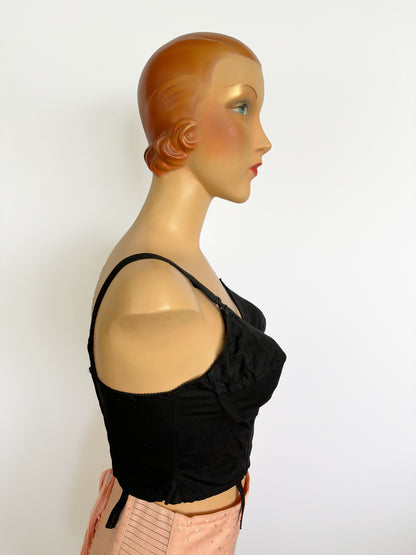 1960s NOS Niké par Gandukor Black Cotton Long-line Bra 76C