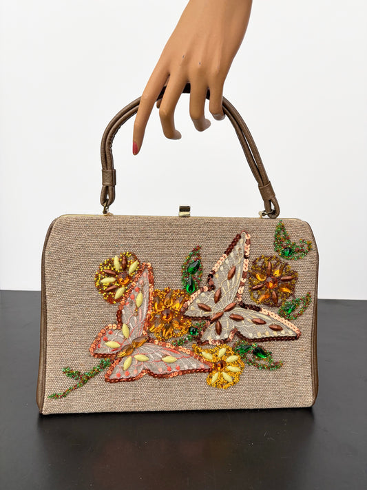 1960s Caron of Houston Hand Decorated Butterfly Handbag