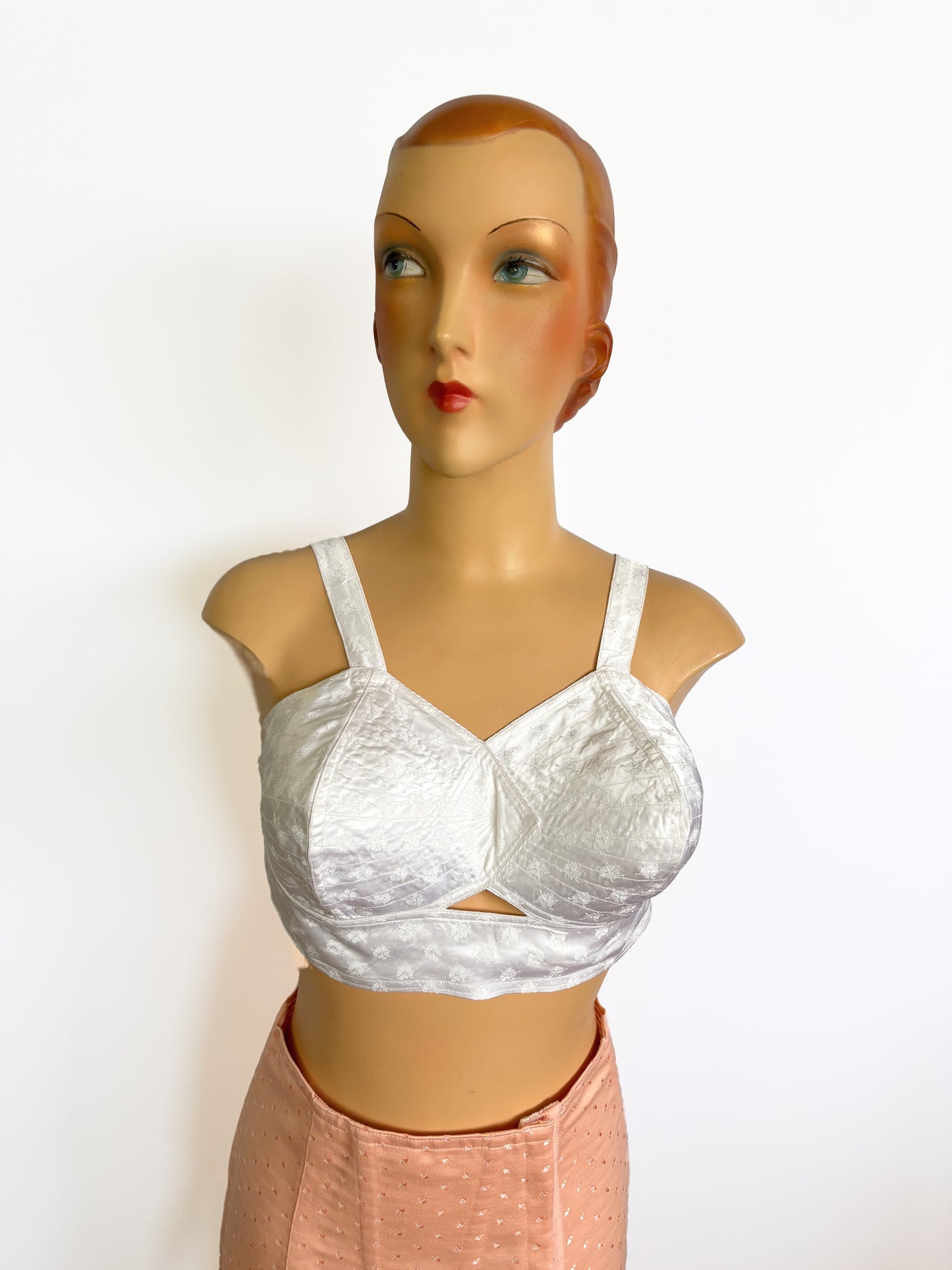 1950s NOS White Satin Bullet Bra