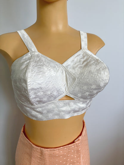 1950s NOS White Satin Bullet Bra