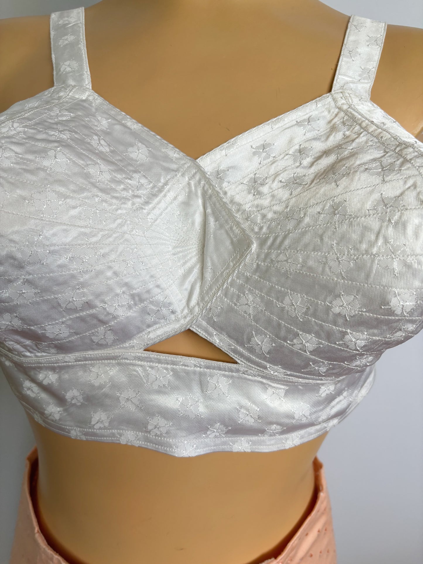 1950s NOS White Satin Bullet Bra