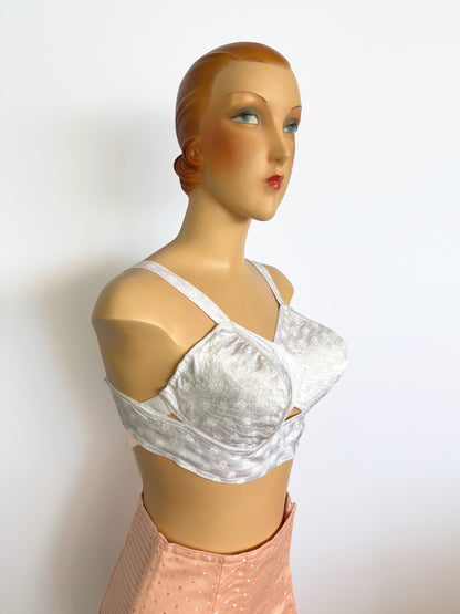 1950s NOS White Satin Bullet Bra