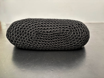 1950s Black Crochet Handbag with Brown Plastic Handle