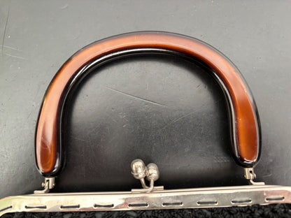 1950s Black Crochet Handbag with Brown Plastic Handle