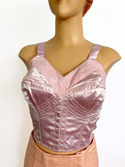 1950s NOS Pink Satin Long-Line Bra Corset