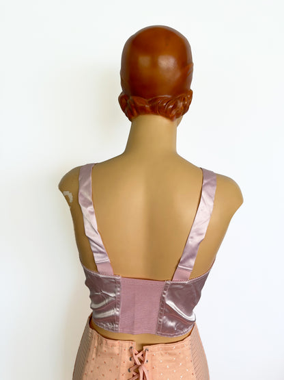 1950s NOS Pink Satin Long-Line Bra Corset