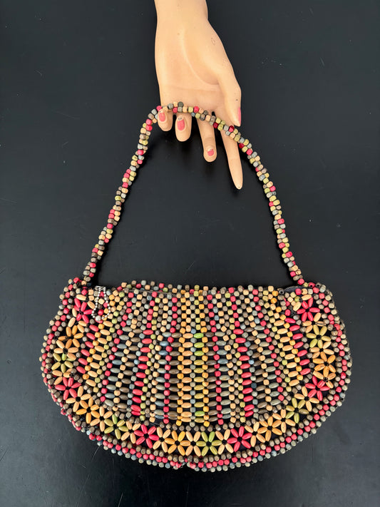 1930s Suzanne Brand Wooden Bead Handbag | Made in Czechoslovakia