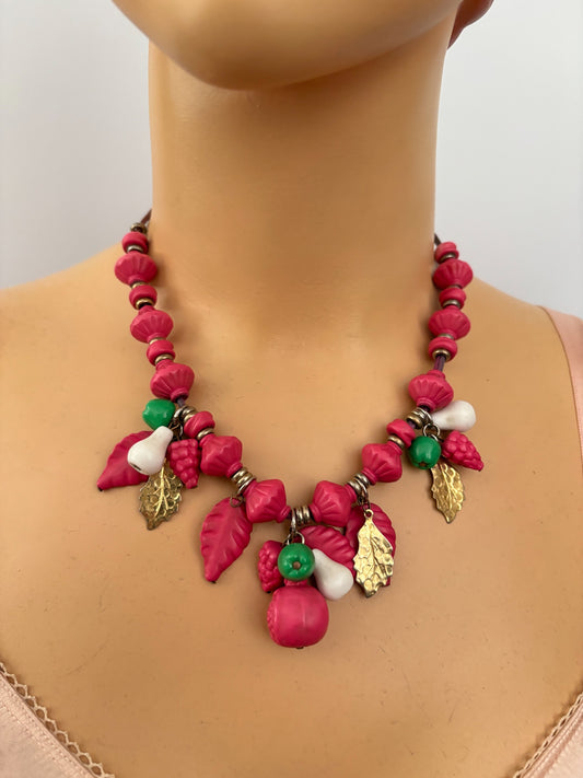 1940s/50s Raspberry Pink Fruit Novelty Necklace