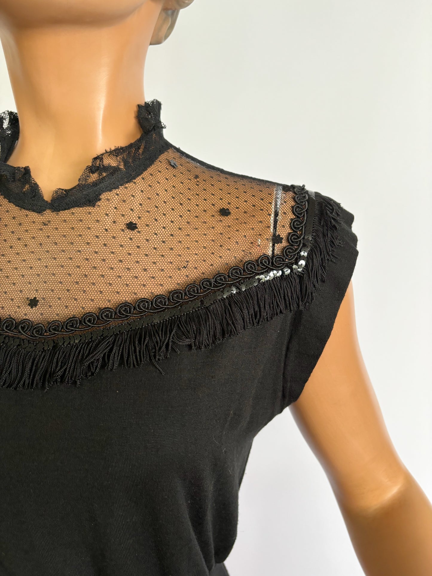 1950s Wool Jersey Mesh Soutache Fringe Top | Size Small/Medium