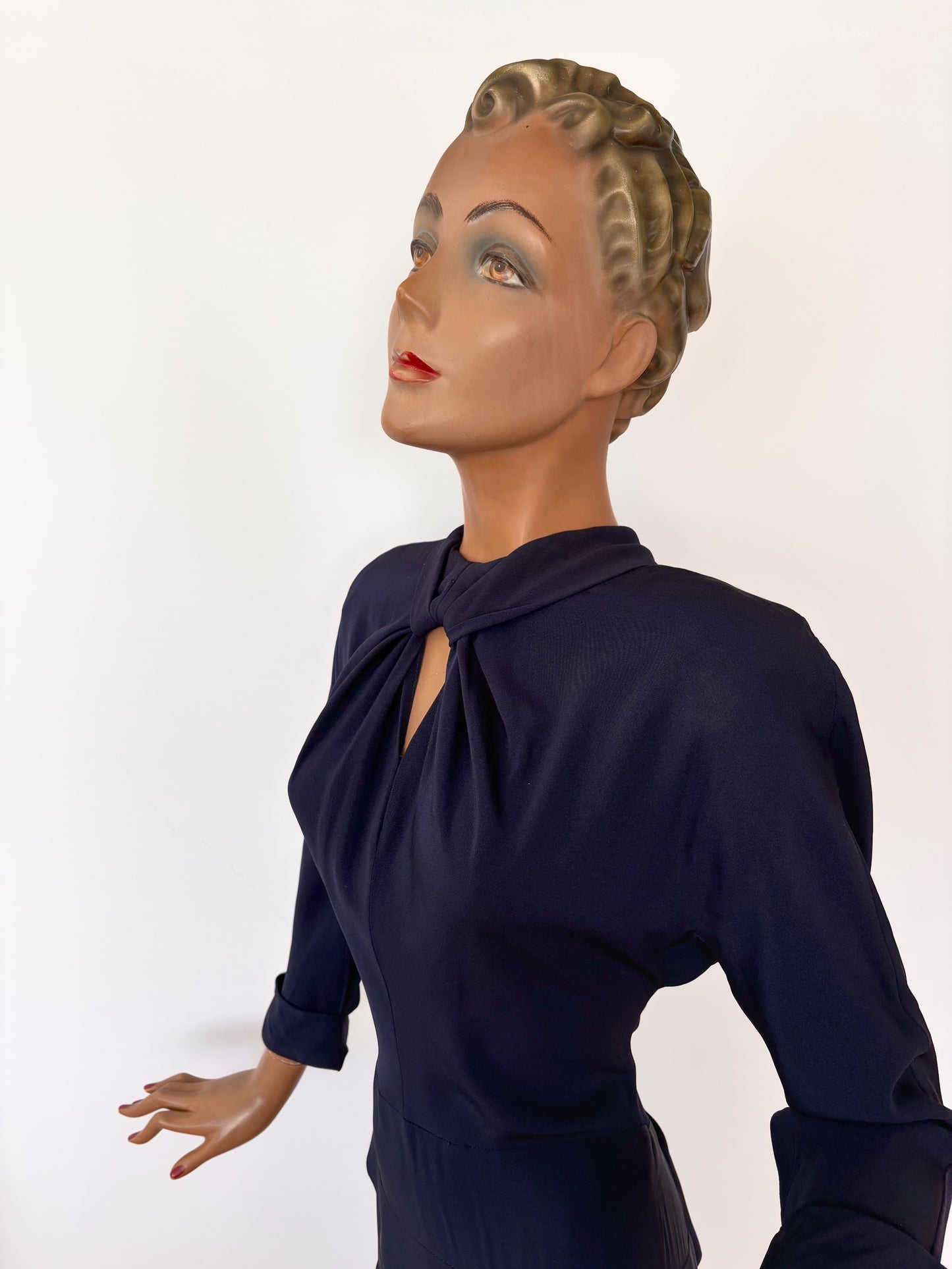 1930s/40s Blue Wool Gabardine Dress | S