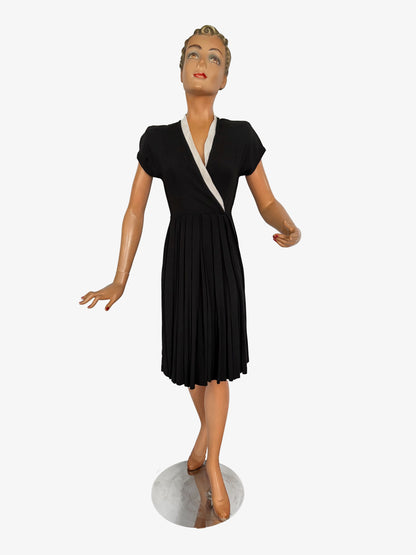 XXS/XS | 1930s/1940s Black Crepe Dress With White Organza Trim