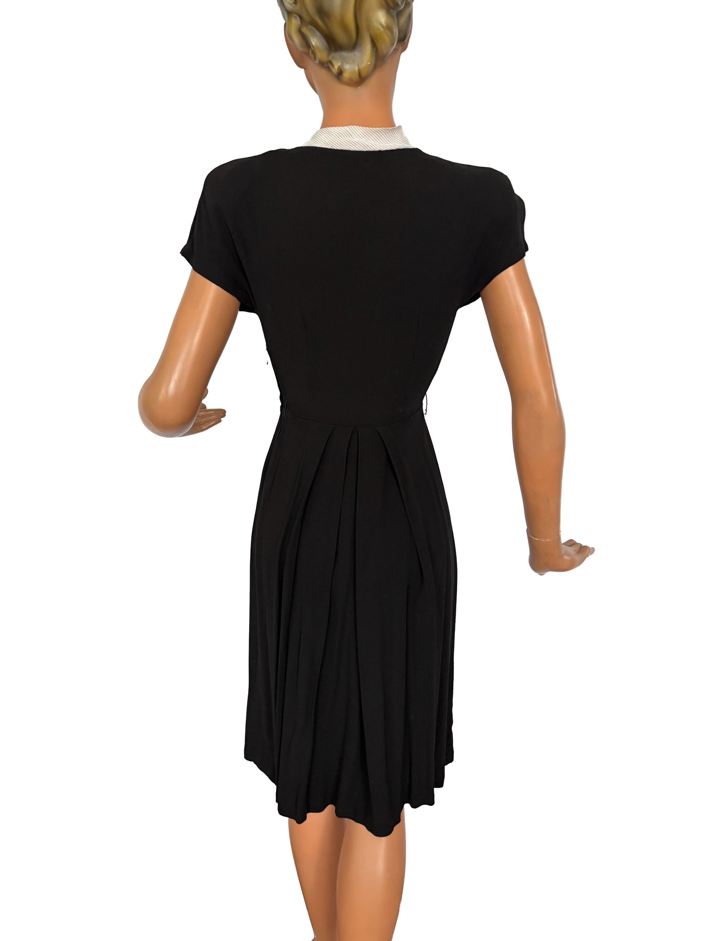 XXS/XS | 1930s/1940s Black Crepe Dress With White Organza Trim