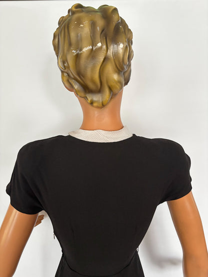 XXS/XS | 1930s/1940s Black Crepe Dress With White Organza Trim