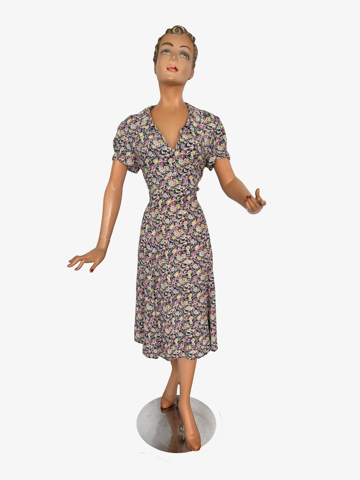 XL | 1940s Crepe Dress With Floral Print