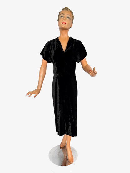 3XL | Black Velvet 1940s Style Dress