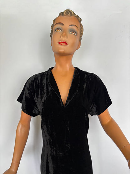 3XL | Black Velvet 1940s Style Dress