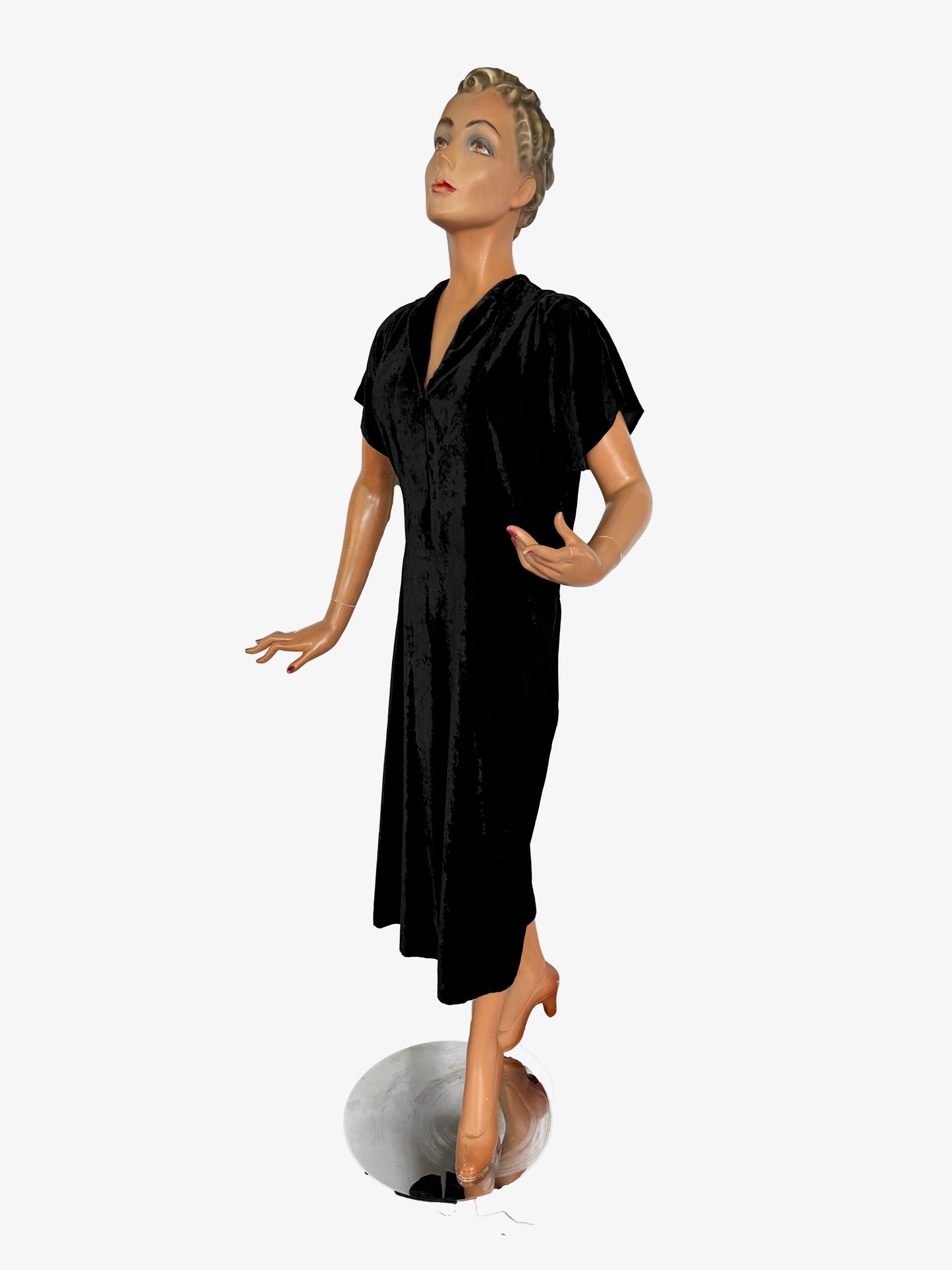 3XL | Black Velvet 1940s Style Dress