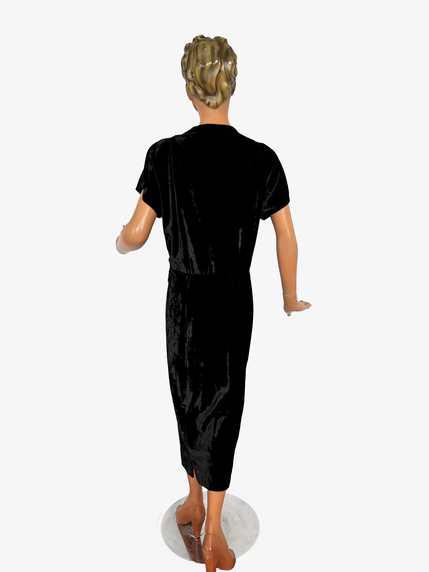 3XL | Black Velvet 1940s Style Dress