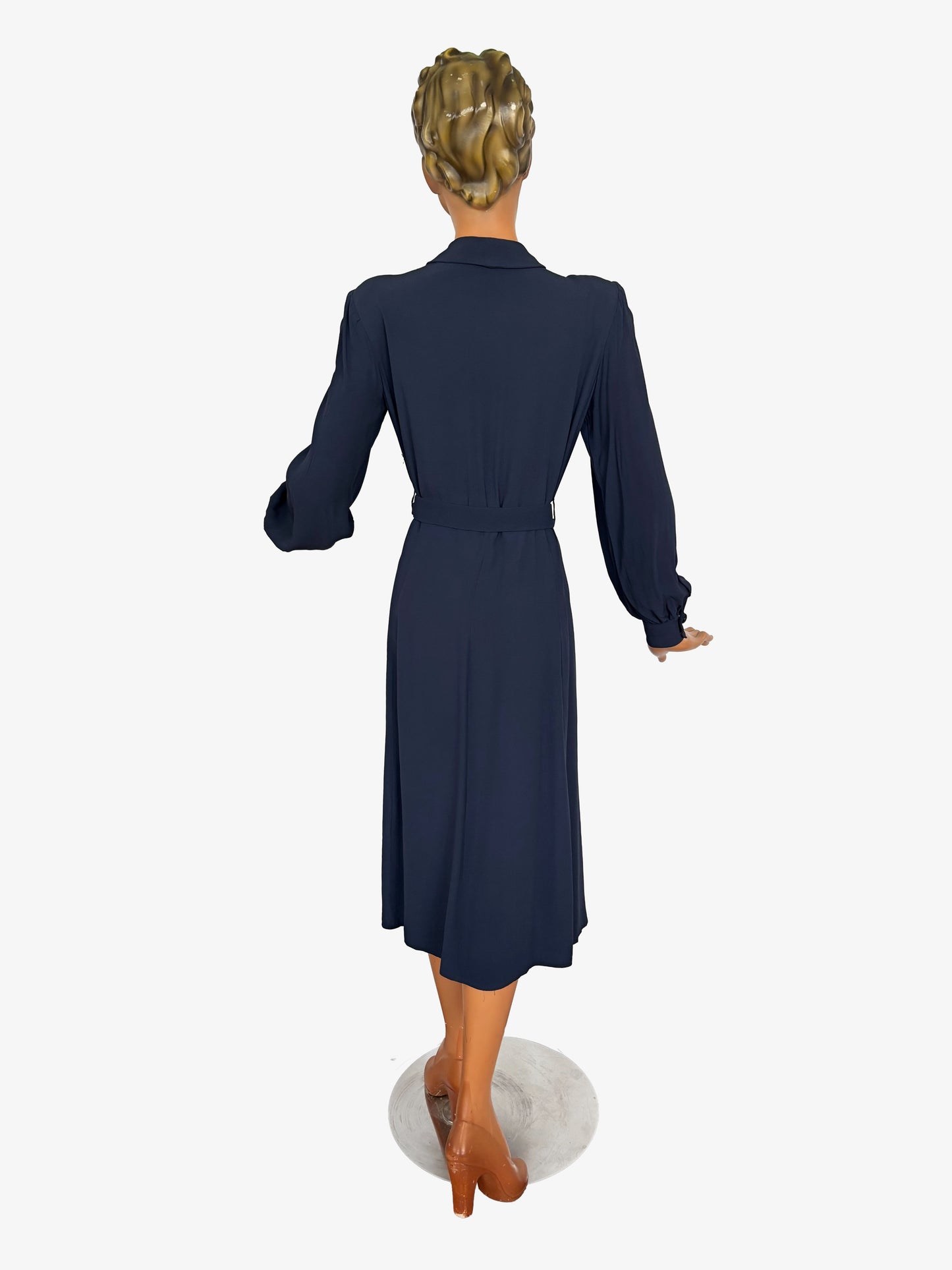 XL | 1940s Navy Crepe Dress With Pintuck Front