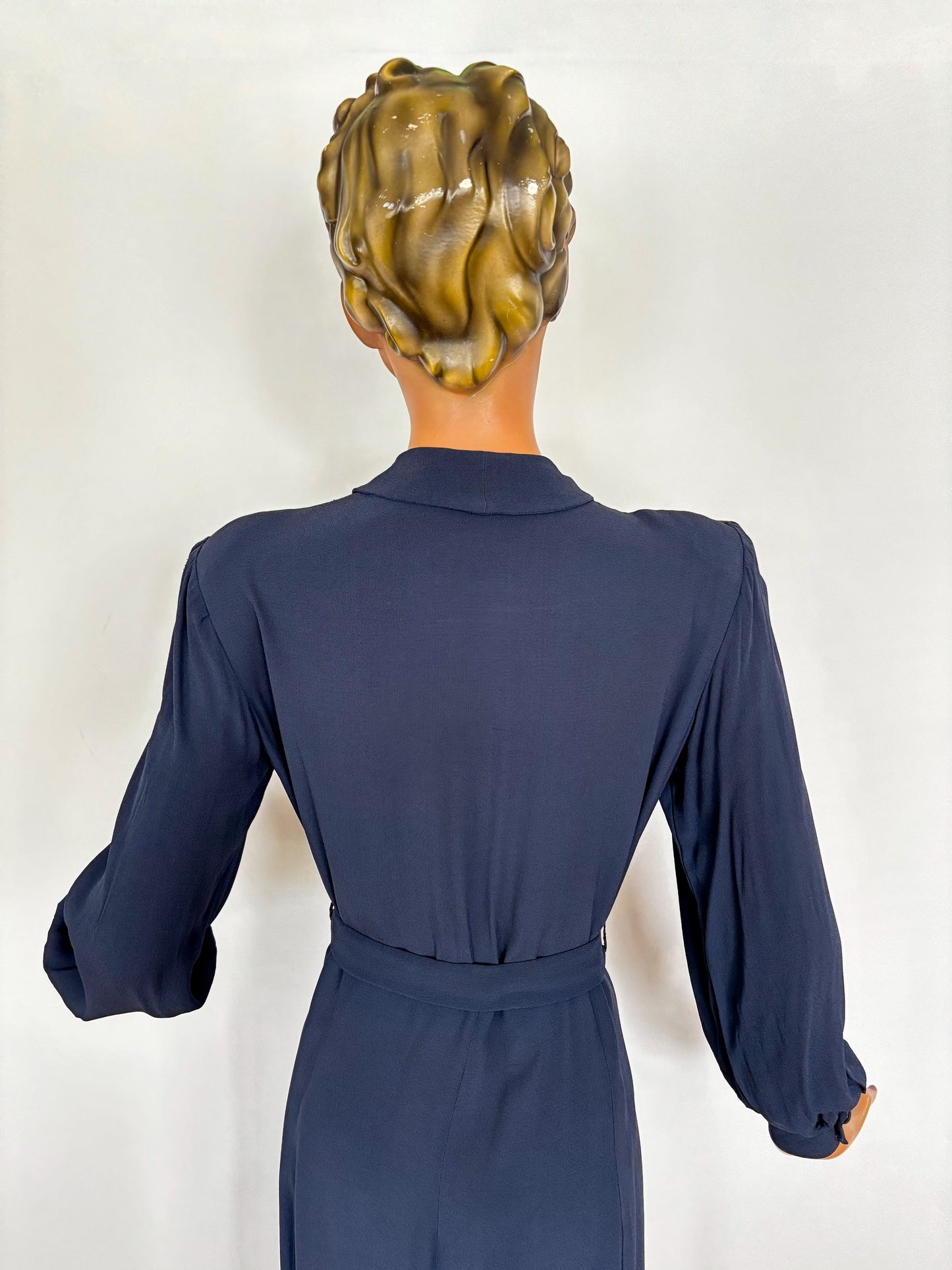 XL | 1940s Navy Crepe Dress With Pintuck Front