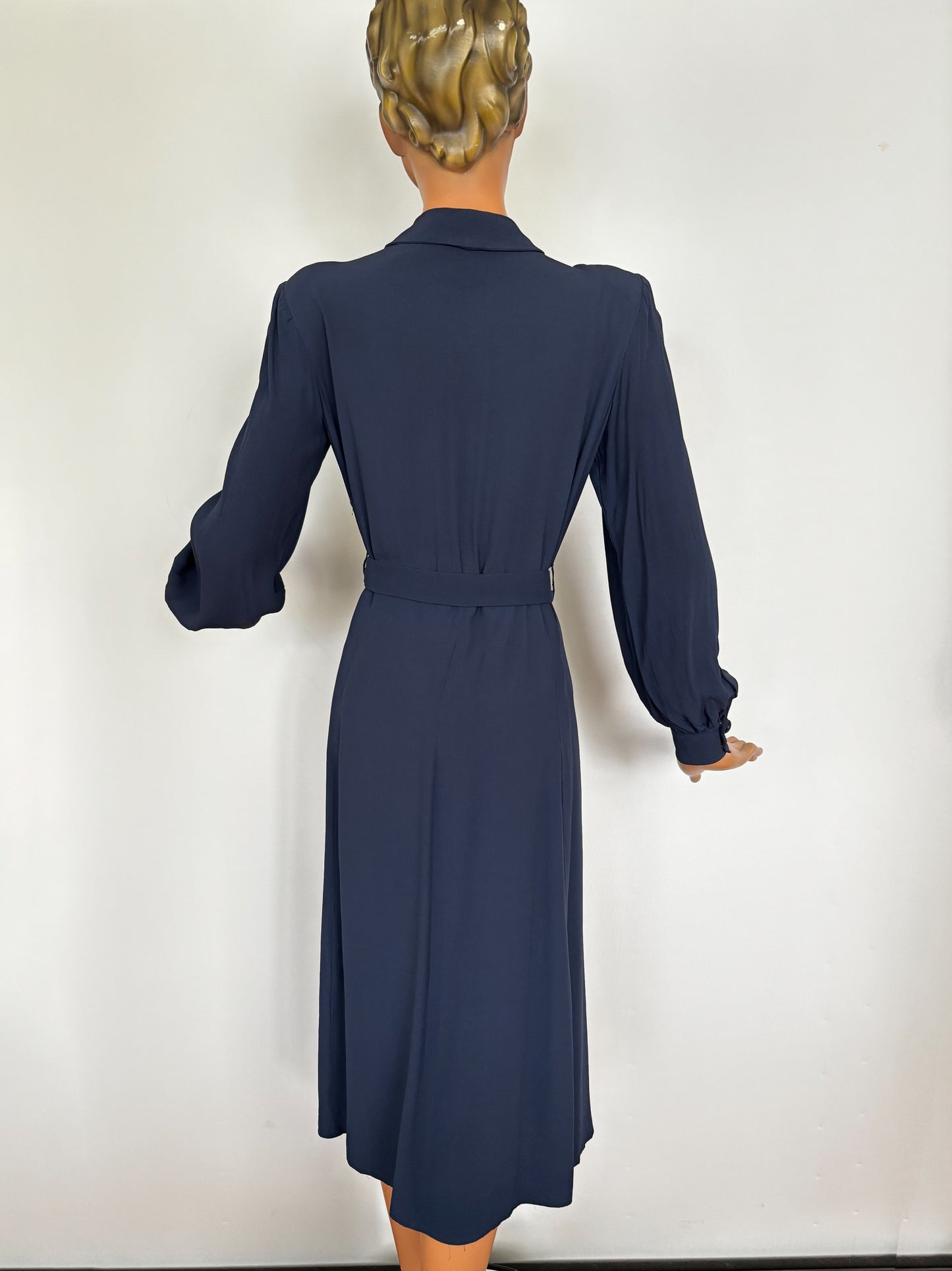XL | 1940s Navy Crepe Dress With Pintuck Front