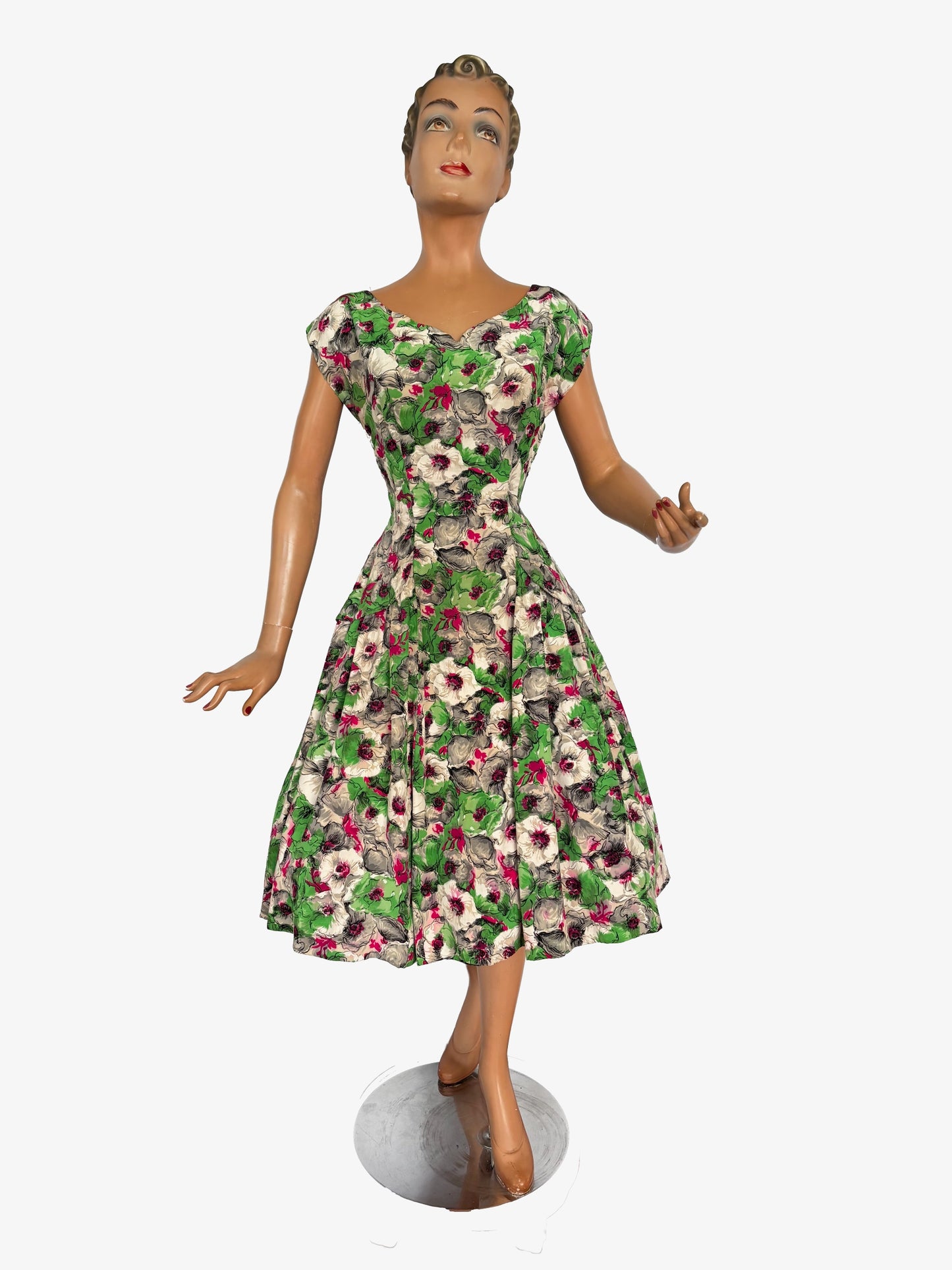 M | 1950s Silk Floral Dress