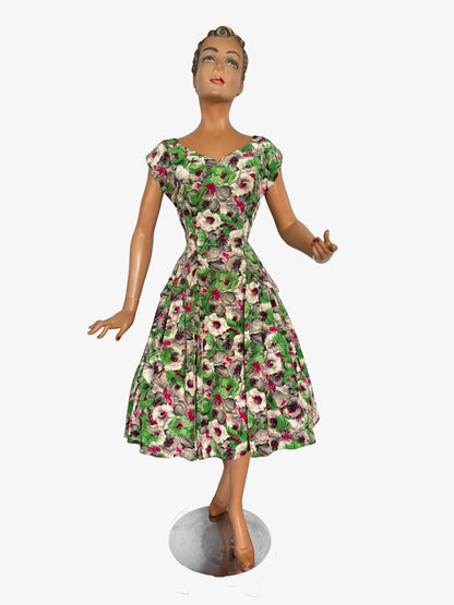 M | 1950s Silk Floral Dress