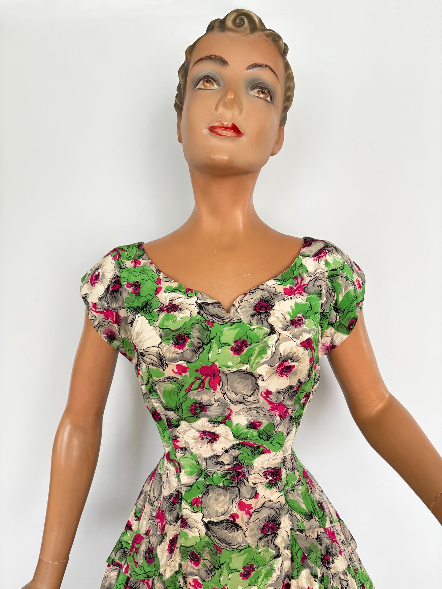 M | 1950s Silk Floral Dress