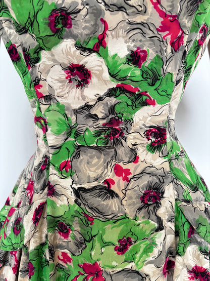 M | 1950s Silk Floral Dress
