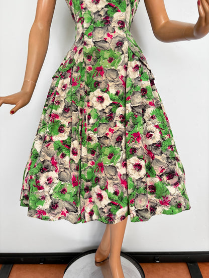 M | 1950s Silk Floral Dress