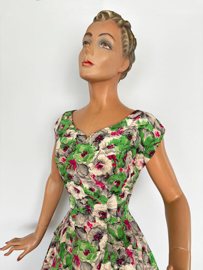 M | 1950s Silk Floral Dress