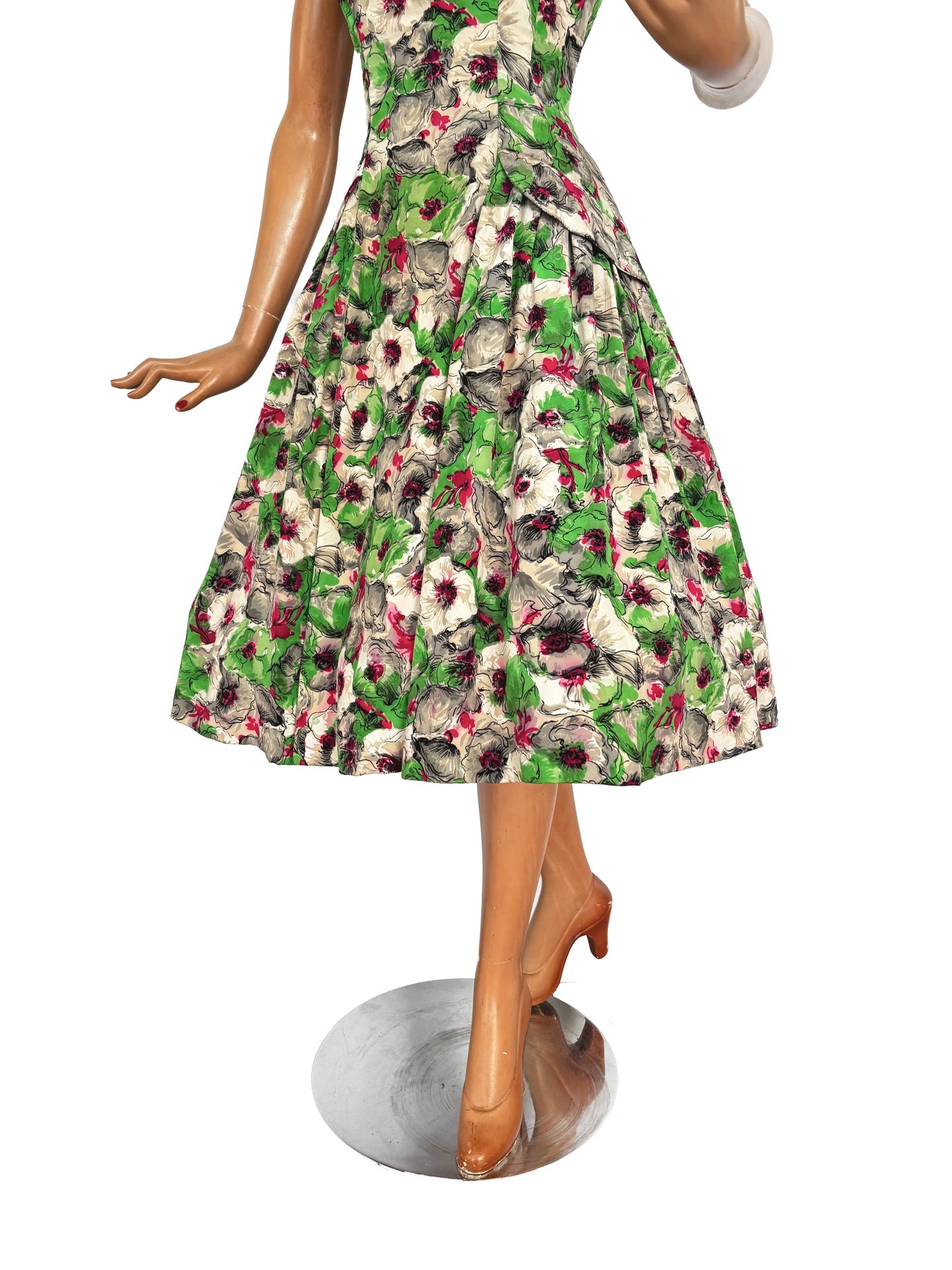 M | 1950s Silk Floral Dress