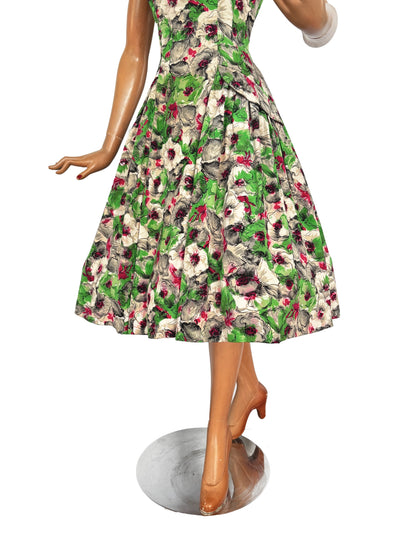 M | 1950s Silk Floral Dress