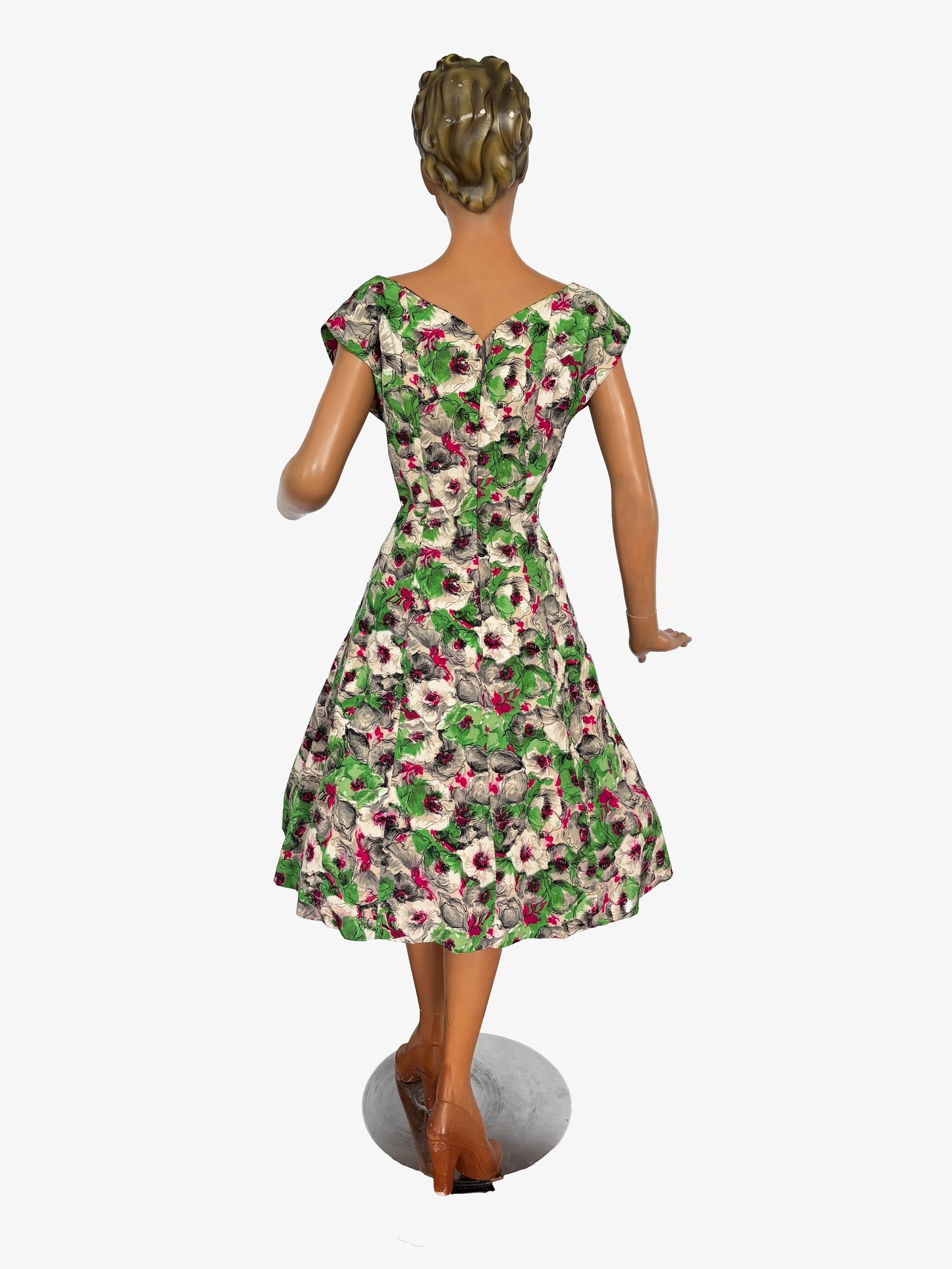 M | 1950s Silk Floral Dress