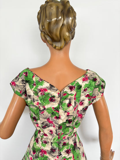 M | 1950s Silk Floral Dress