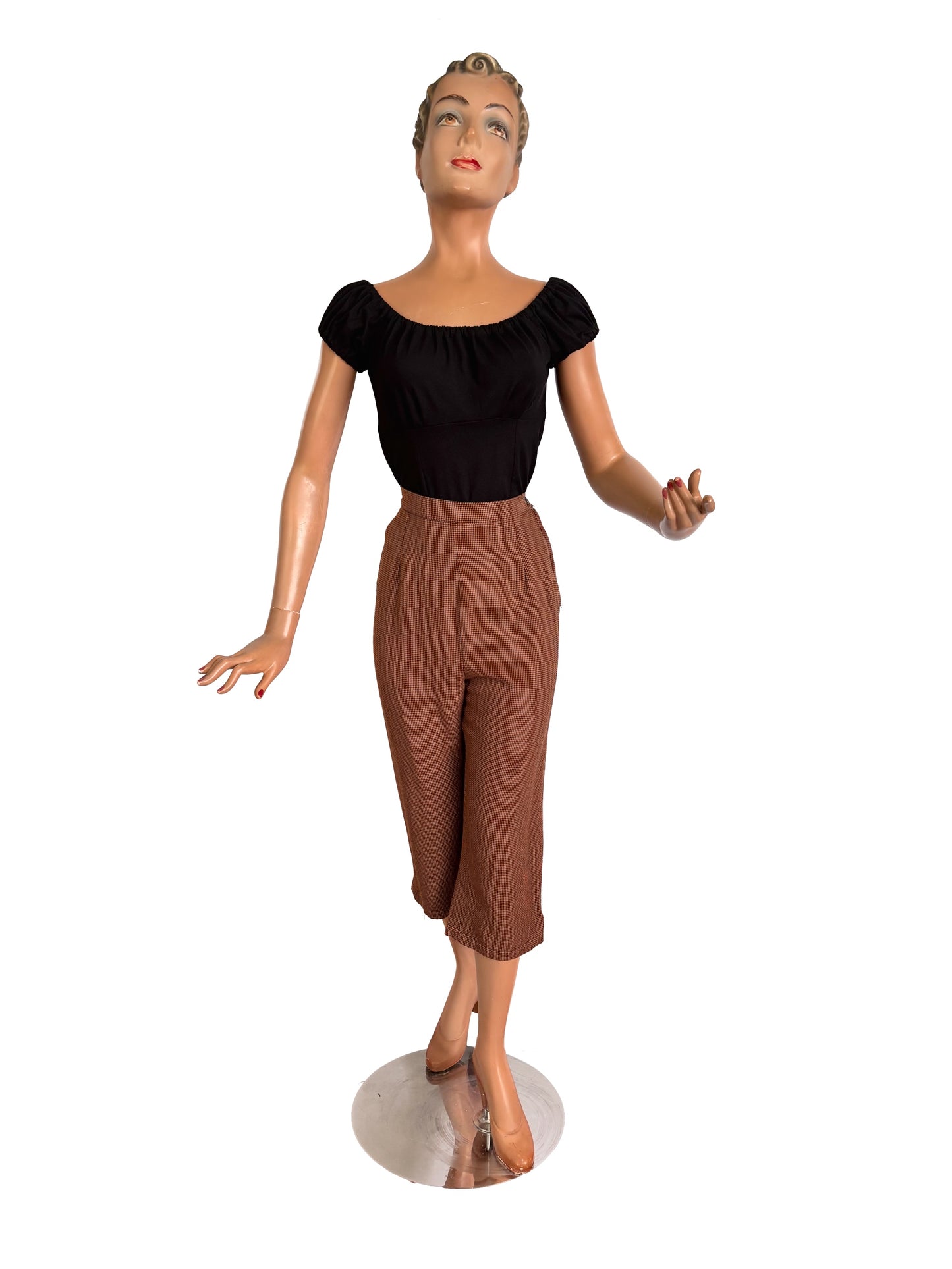 S | 1950s Style High Waisted Wool Capri Pants