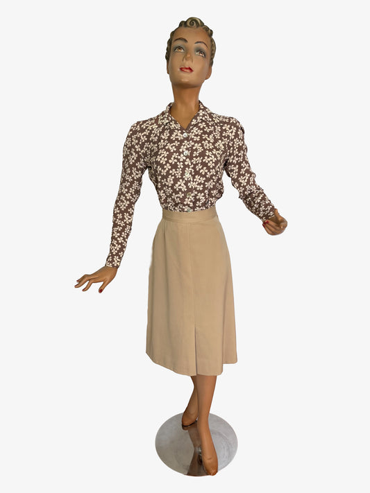 1940s Sloat Miron Beige Gabardine Skirt | Size Small