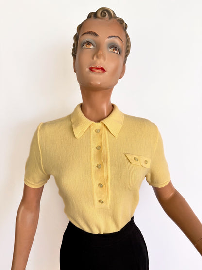 M/L | 1940s 1950s Yellow Wool Knit Top
